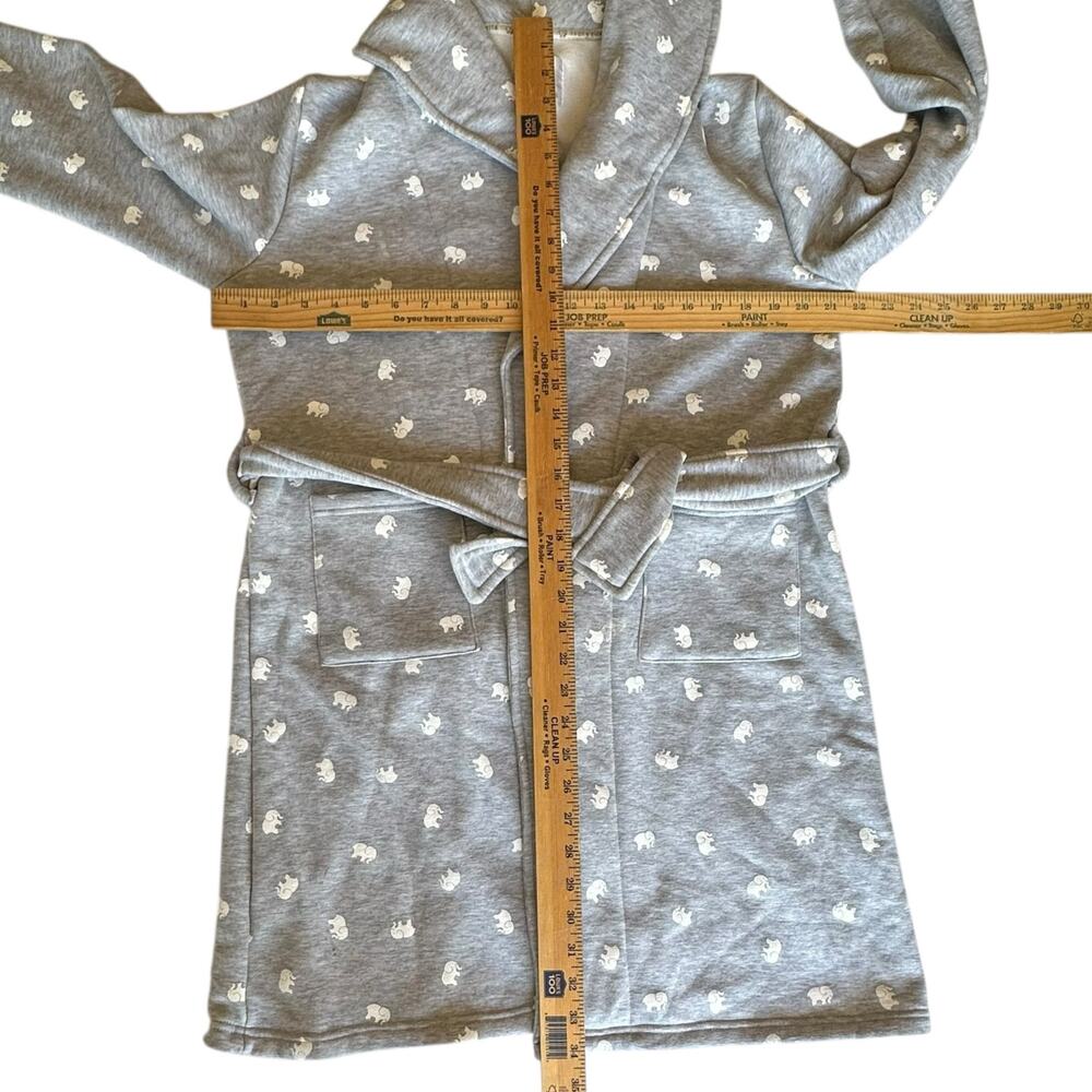 Womens Robe Size Medium Gray White Elephant Soft Cozy Pockets Hood Sleepwear Mom - Picture 2 of 7